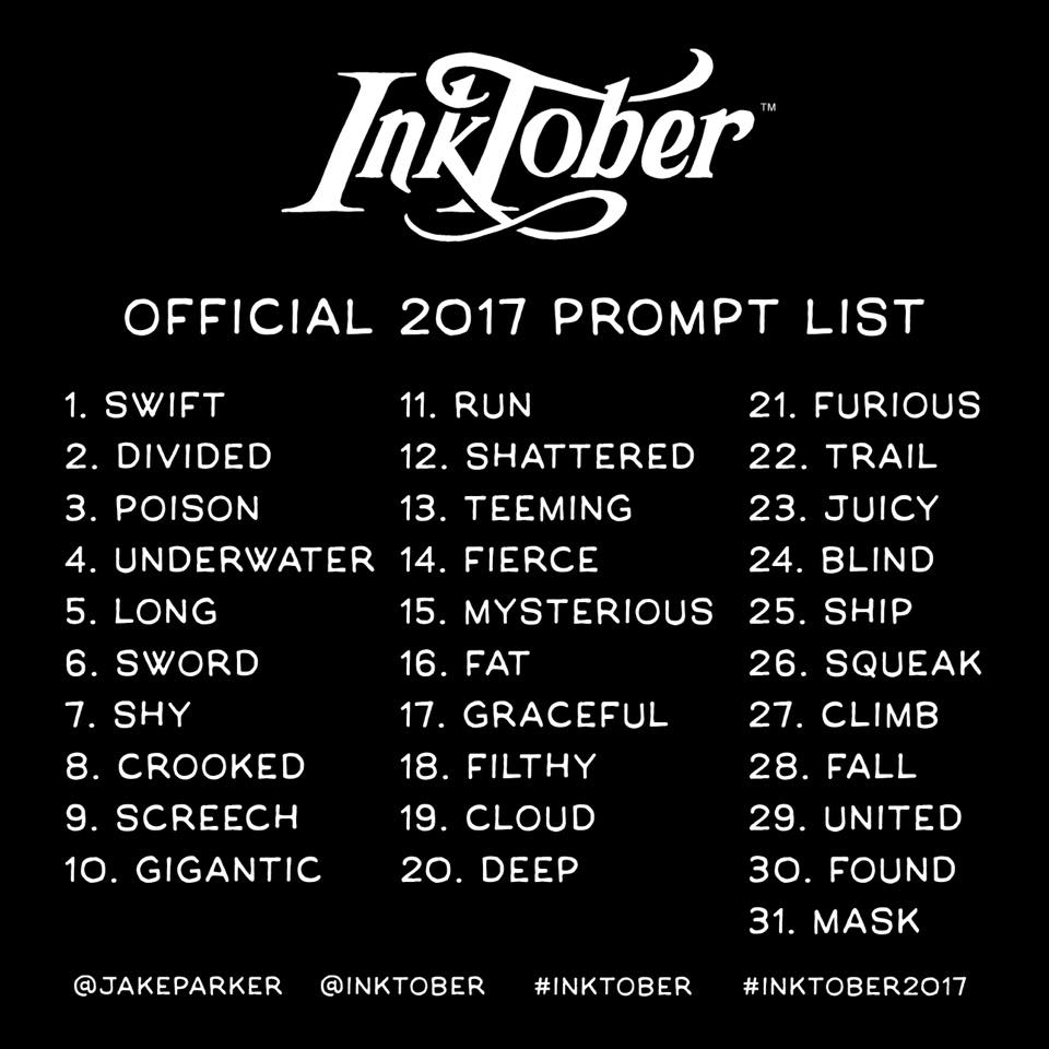 inktober 2017 official prompt list